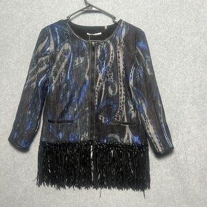 NWT Fringe Faux Leather T Tahari Brunella Fringed Blazer Jacket $158  Size S
